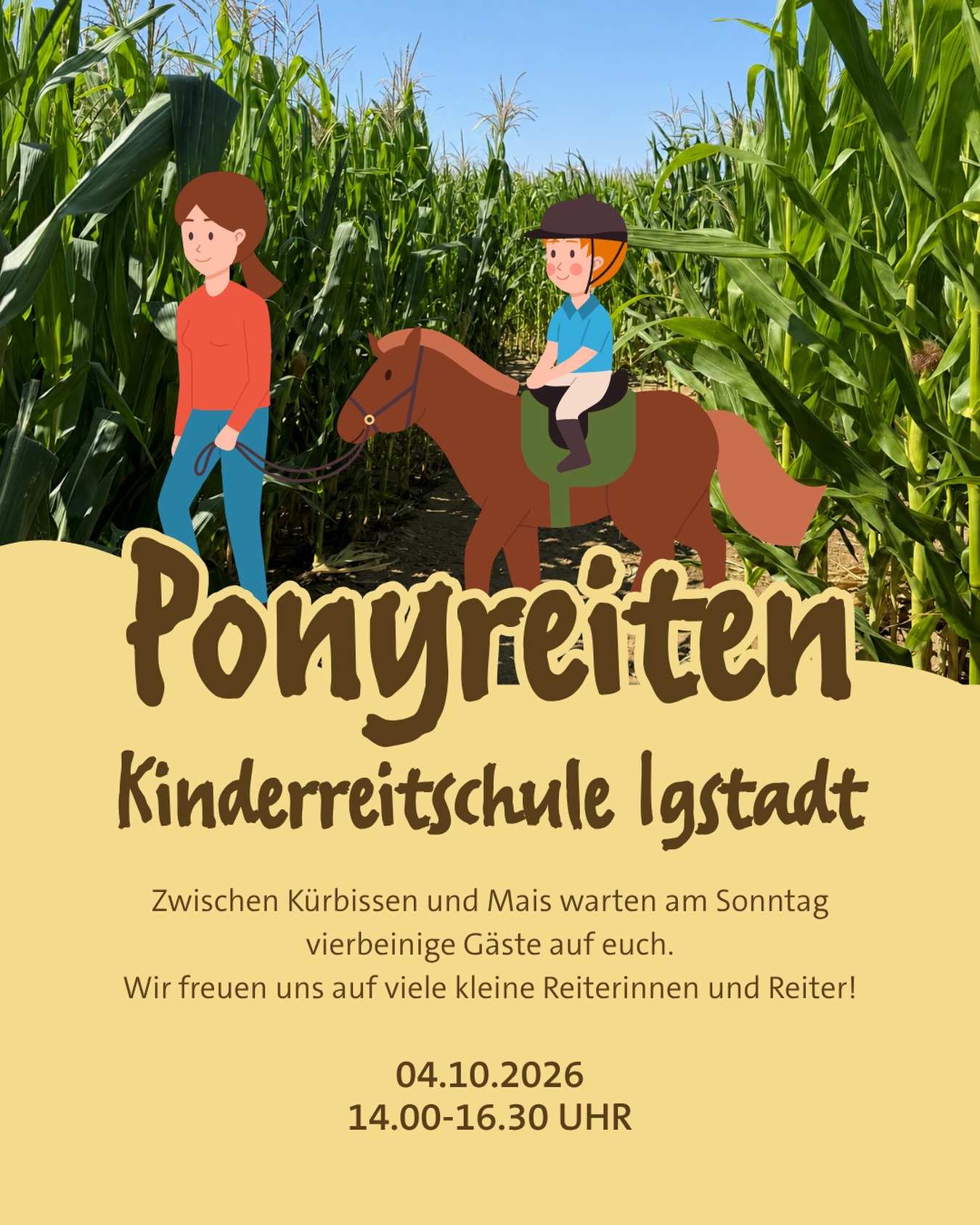 Ponyreiten auf Paul‘s Bauernhof! 🐴
Zwischen Kürbissen und Mais warten am Sonntag auch vierbeinige Gäste auf euch! Die Kinderreitschule Igstadt ist von 14:00 bis 16:30 Uhr bei uns und lädt zum Ponyreiten ein 💫
📅 Sonntag, 04.10.2026 | 14 - 16:30 Uhr
📍 an der Landstraße zwischen Hofheim-Wallau und Wiesbaden-Nordenstadt
Kommt vorbei, wir freuen uns auf euch! 🤎
#ponyreiten #pony #familienausflug