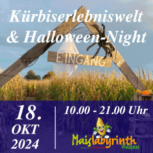 Kürbiserlebniswelt & Halloween-Night<br>am 18.10.2024<br>10:00 - 21:00 Uhr