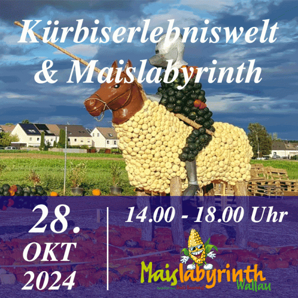 Kürbiserlebniswelt & Maislabyrinth<br>am 28.10.2024<br>14:00 - 18:30 Uhr