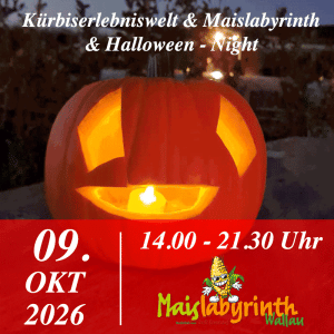 Halloween-Night & Kürbiserlebniswelt & Maislabyrinth am 09.10.2026<br>10:00 - 21:30 Uhr